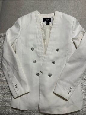 H&M White Double-Breasted Blazer